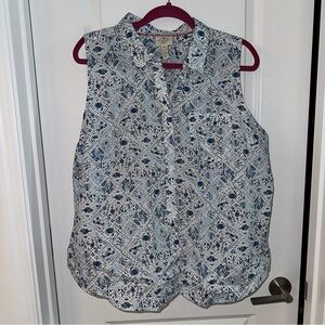 St. John's Bay Blue and White Sleeveless Button-Down Blouse